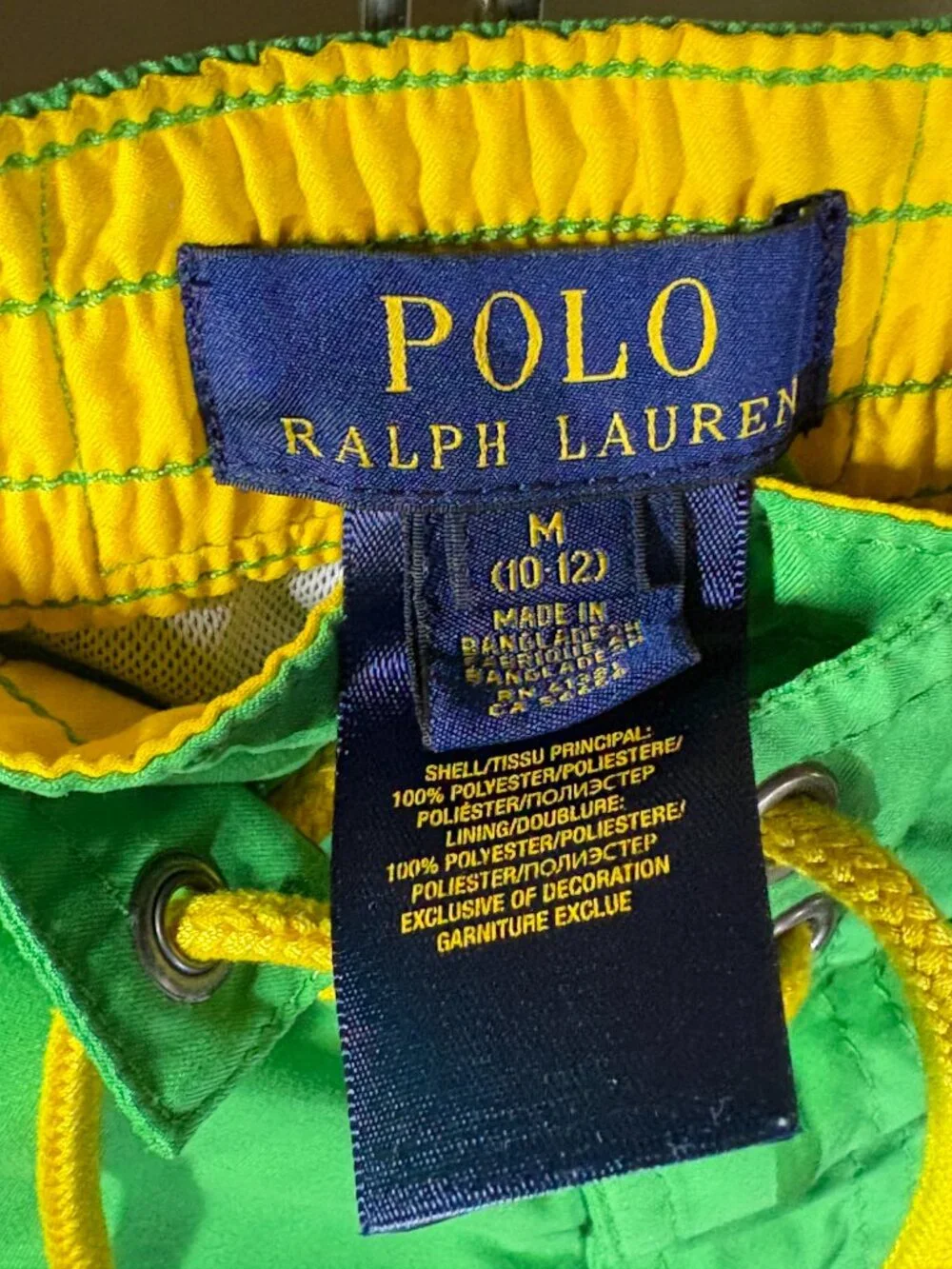 Polo Ralph Lauren Boys M (10-12) Traveler Swim Trunks Green Yellow Pony